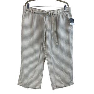New Liz Claiborne Linen Flax Stripes Cropped Capri Pants Size L